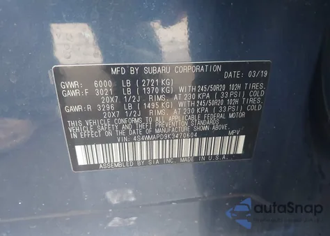 2019 Subaru Ascent Limited из США, поврежденный, VIN 4S4WMAPD9K3470604